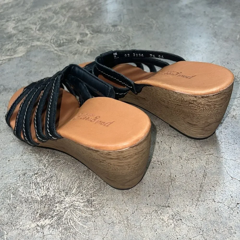 * Paul Green, black leather wedges